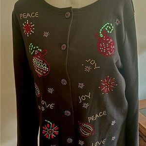 Onque black holiday cardigan with rhinestone embellishments, XL